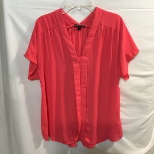 Express Coral V-neck Button Up Top